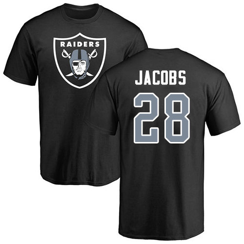 Men Oakland Raiders Black Josh Jacobs Name and Number Logo NFL Football #28 T Shirt->oakland raiders->NFL Jersey
